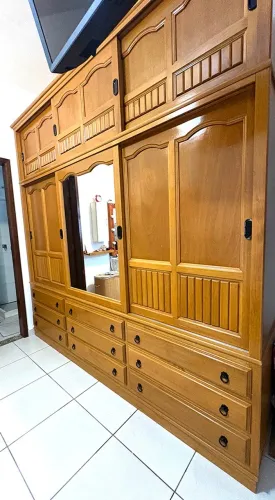 Guarda Roupa Casal 2,55m Madeira Duplex 3 Portas de Correr 9 Gavetas Veneziana