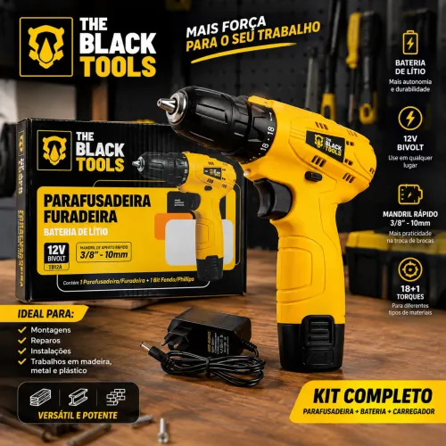 Parafusadeira Furadeira The Black Tools 12V Bateria de Lítio NOVA