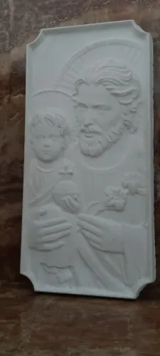 Quadro 3D São José com Jesus nos braços medidas 24cmx16cm