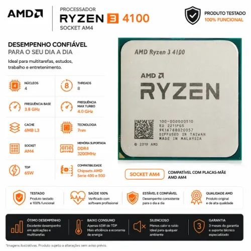 Processador AMD Ryzen 3 4100 (Socket AM4)