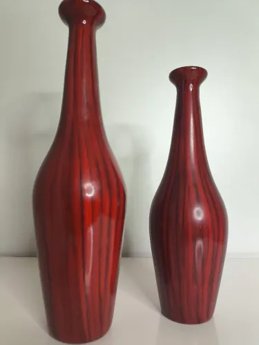 Kit 2 vasos decorativo vermelho garrafa em cerâmica  Paris vermelho conjunto 