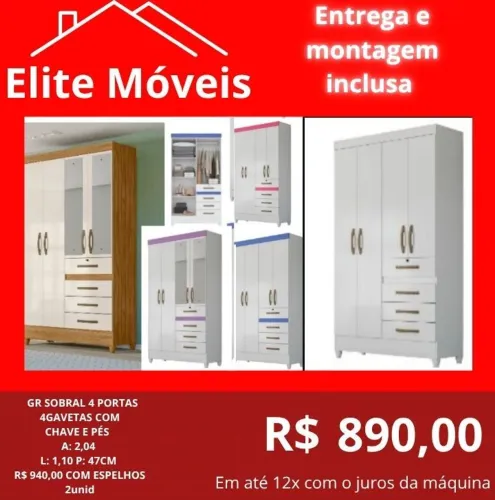 890,00 Com a montagem e a entrega guarda roupa novo na caixa com garantia de fabrica. 