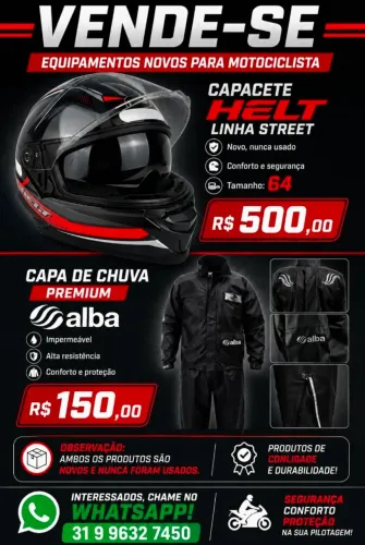 Vendo capacete novo e capa de chuva