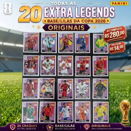 Kit Completo 20 Figurinhas Legends Extra Sticker Copa do Mundo 2026 - Lilás