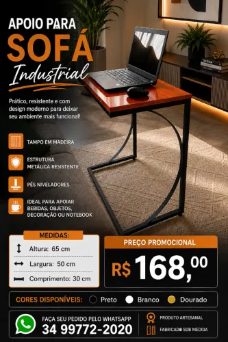 Mesa Lateral para Sofá - Industrial