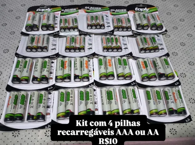 Kit com 4 Pilhas recarregáveis AAA ou AA
