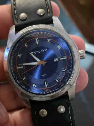 Relógio Masculino Mondaine Jumbo 48mm Cromado Pulseira Silicone Costurada Mostrador Azul