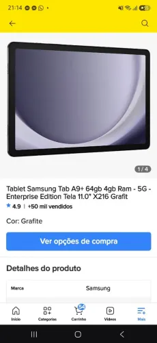 Tablet samsung A9 tela 11" SEM USO