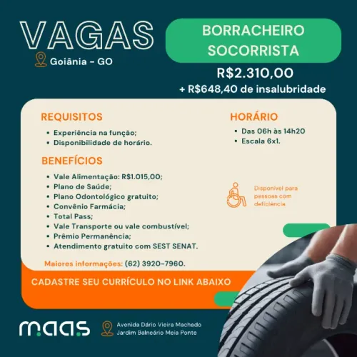 Vaga para Borracheiro Socorrista