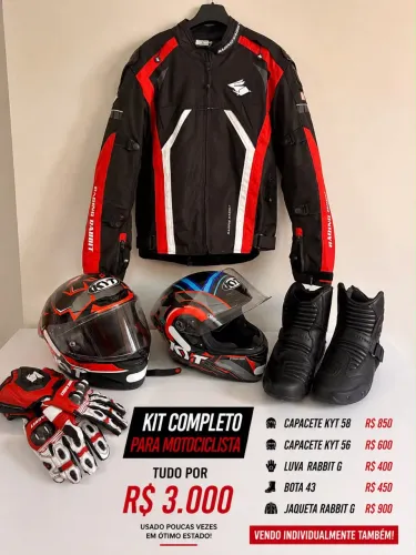 Kit Completo ? Capacete, Jaqueta, Luva e Botas
