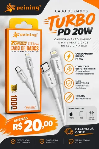Cabo USB-C para Lightning Turbo 20W - R$ 20,00