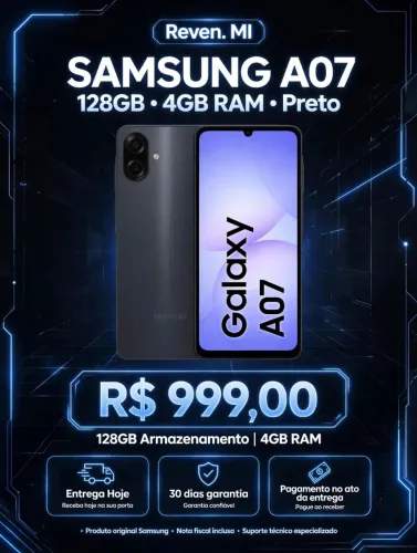 Samsung Galaxy A07 128GB 4GB RAM Preto - Novo Lacrado - Entrega Hoje - 30 Dias Garantia