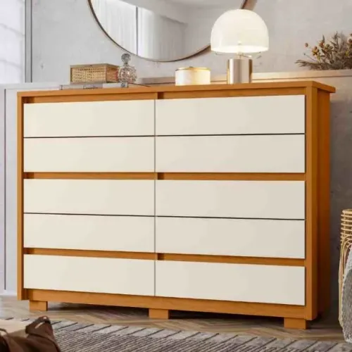 Comoda Duetto 10 Gavetas Marrom/Off White Frete Grátis - Até 12x S/ Juros