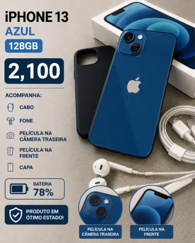 Vendo IPhone 13 Azul 128gb Todo Bom 2 meses de Comprado
