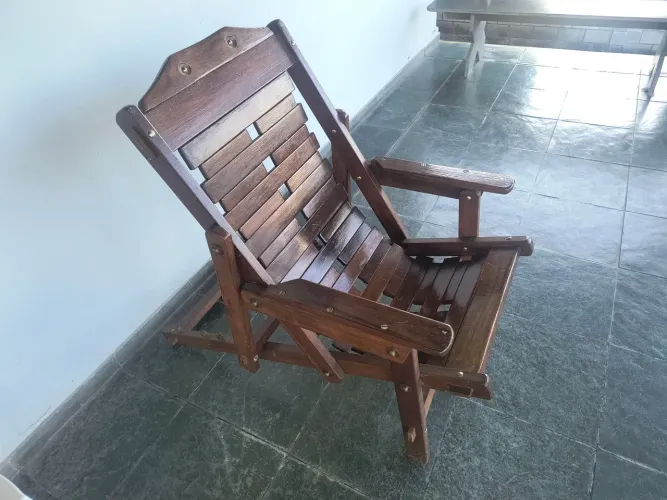 Cadeira de Descanso Articulada / Espreguiçadeira Rústica Madeira Maciça