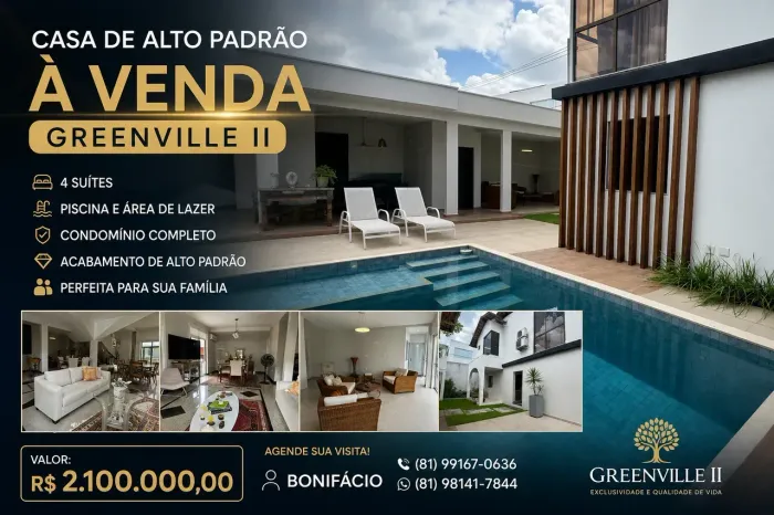Greenville I. vendo excelente casa no Condominio, 4 Suites, área:400m², c/piscina