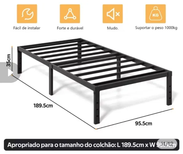 Cama de Solteiro Estrado de Metal Reforçado