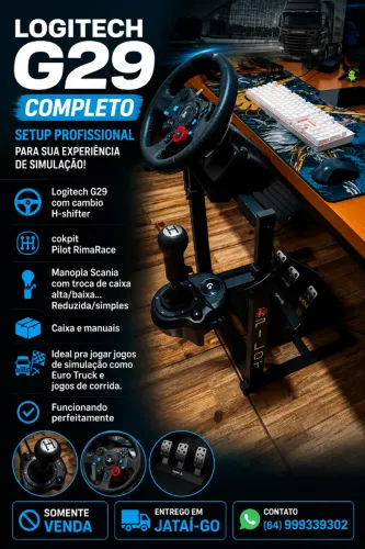 Logitech G29 + cambio H-Shifter + suporte LimaRace+Manopla Scania