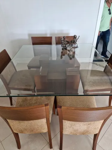 MESA 6 LUGARES TAMPO DE VIDRO