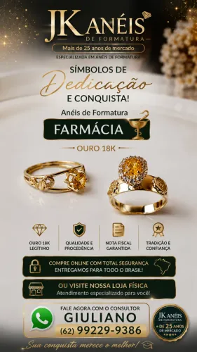 Anéis de Formatura para Farmácia em Ouro 18k