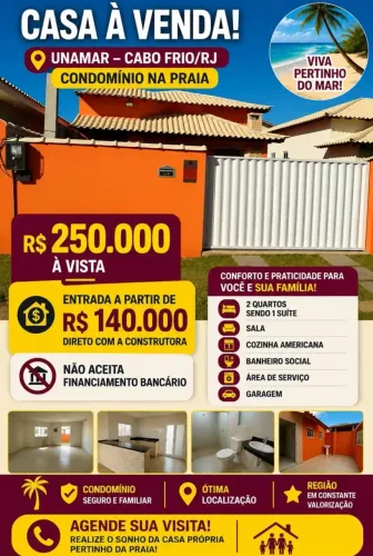 Casa na praia dos Imóvel para venda tem 68 metros quadrados com 2 quartos em Centro - Cabo