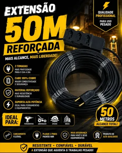 ? EXTENSÃO ELÉTRICA 50 METROS REFORÇADA - MAIS ALCANCE E SEGURANÇA