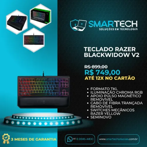 Teclado Mecânico Gamer Razer BlackWidow V2 TKL | Switch Yellow (3 Meses Garantia)