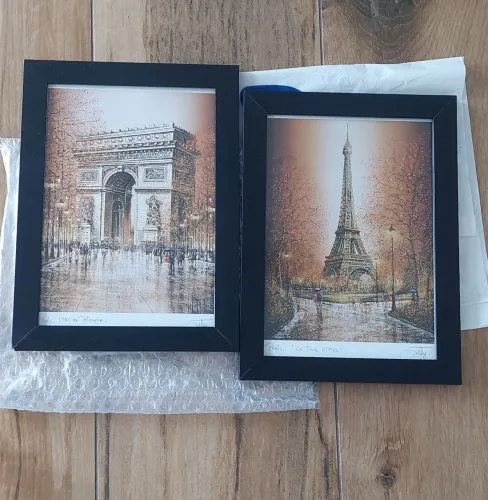 Dois lindos quadros Torre Eiffel e Arco do Triunfo - com moldura mdf e vidro