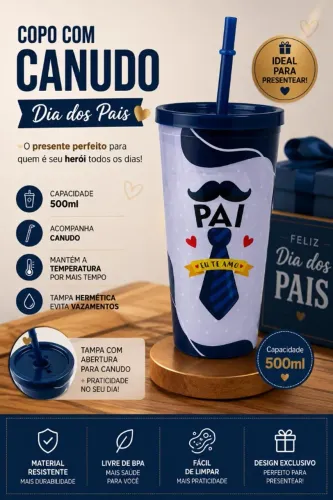 Copo com canudo do dia dos pais