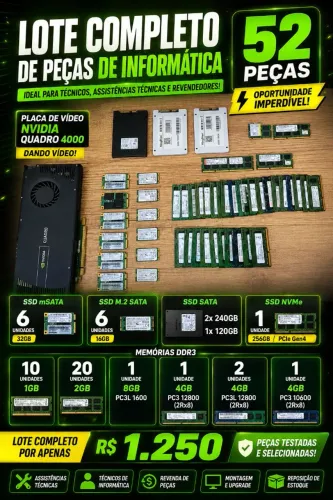 Lote Informática - Nvidia Quadro, SSDs e Memórias DDR3
