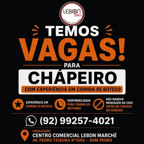 Vaga para cozinheiro e Chapeiro