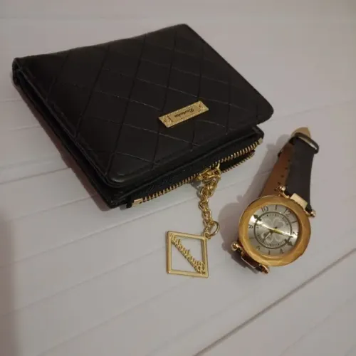 Kit de Relógio de couro com carteira Feminino carteira feminina relógio feminino