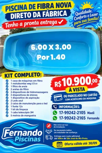 Piscina de fibra nova 6.00 X 3.00