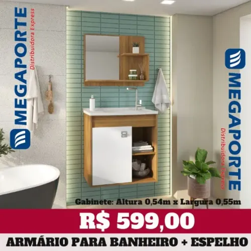 Armário Gabinete para Banheiro com Cuba e Espelho (Novo) Entrega Grátis!