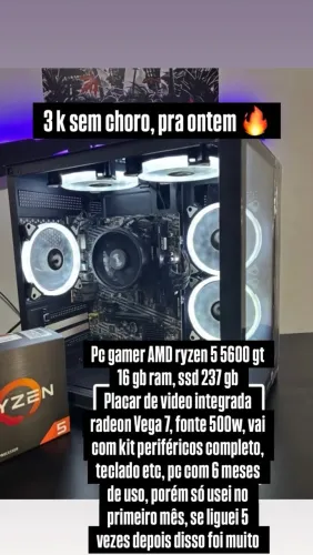 Pc gamer ryzen 5 5600gt usado 1 mês apenas