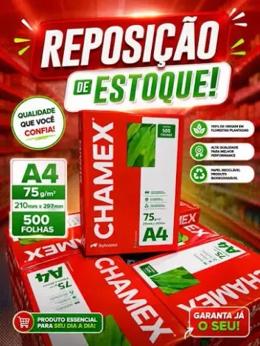 Papel Chamex A4 75g (500 folhas) - Pronta Entrega / Preço Especial em Quantidade