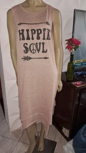 VESTIDO DE MALHA HIPPIE SOUL MARROM CLARO MIDI TAMANHO XL