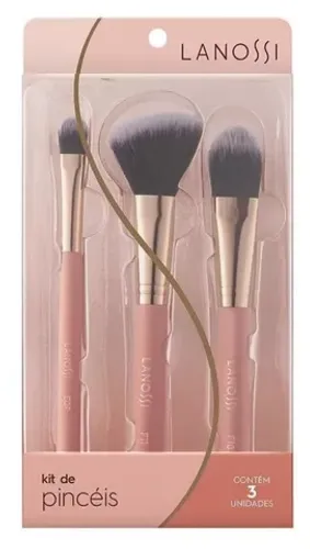 kit de pincéis lanossi rose gold - 3 unidades