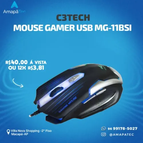 Mouse Gamer C3Tech, Com Fio LED Multicores 2400 DPI 6 Botões