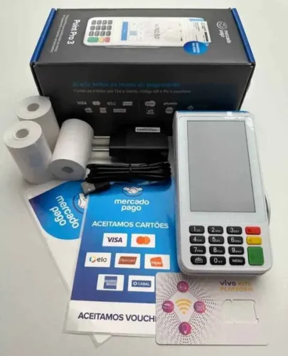 Maquininha Mercado Pago Point Pro 3 Nova - 4G, Wi-Fi e Comprovante
