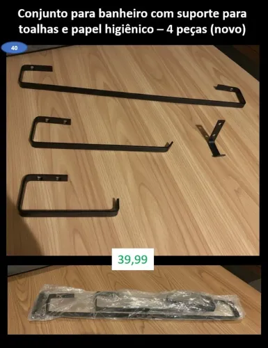 Conjunto para banheiro com suporte para toalhas e papel higiênico - 4 peças (novo)