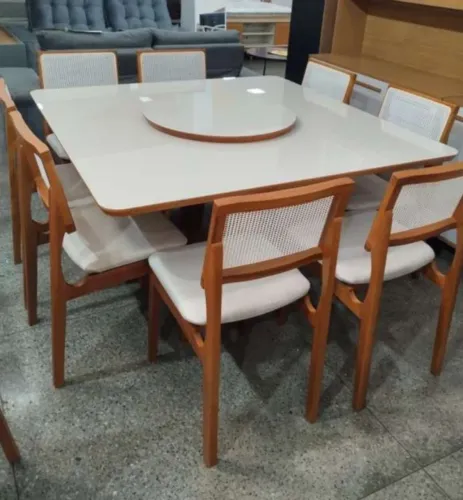 Mesa de jantar 8 lugares mesa e cadeiras em madeira pronto entrega