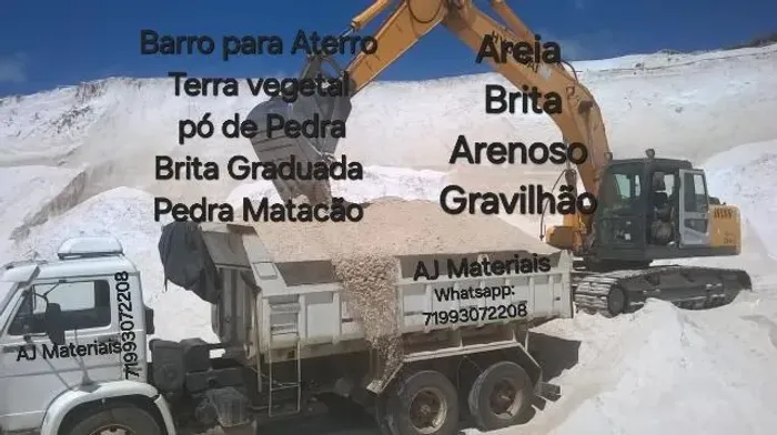 Areia, gravilhão, Barro para aterro, terra vegetal, pó de pedra, brita,  brita graduada 