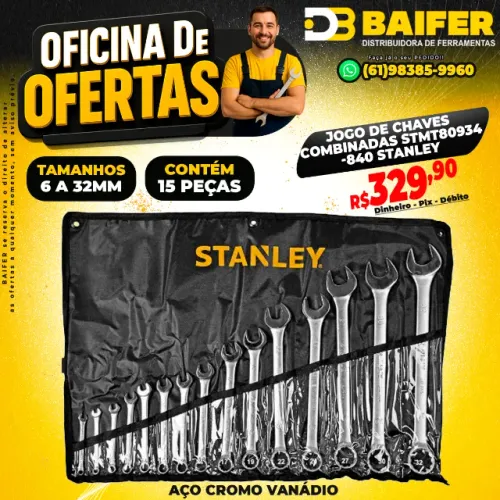 Jogo de Chaves Combinadas 6 a 32mm Com 15 Peças STMT80934-840 STANLEY
