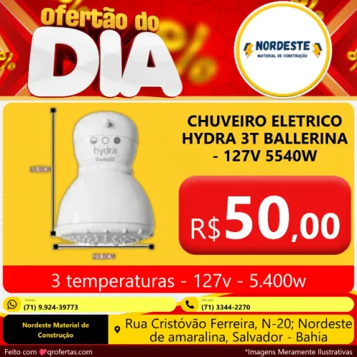CHUVEIRO ELETRICO HYDRA 3T BALLERINA - 127V 5540w