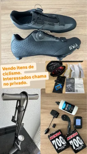Itens de Ciclismo: Sapatilhas, Óculos, Bomba, Pneus e Ciclocomputador