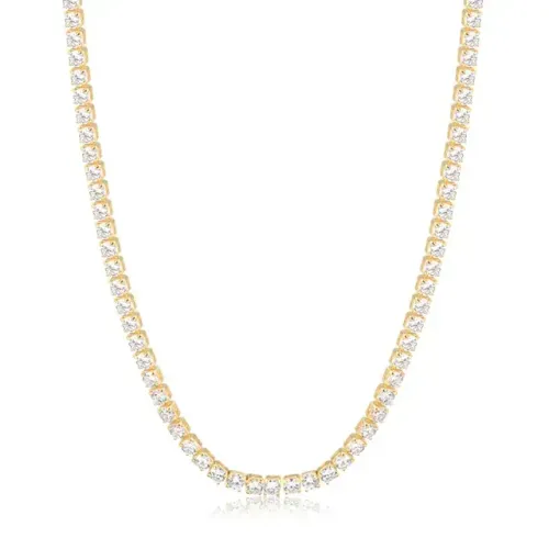 Colar Riviera Dourado com Zircônia Branca Semijóia no Banho de Ouro 18k
