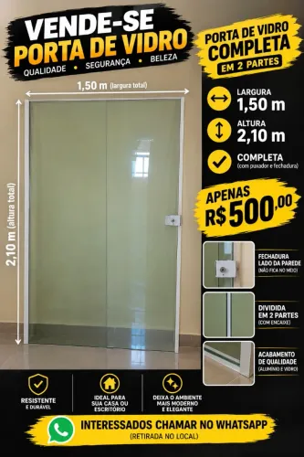 Porta balcão de vidro blindex 1.50x2.10 completa 600$$