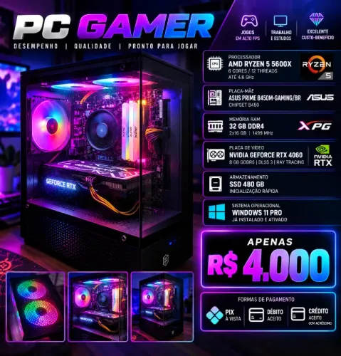 PC Gamer Ryzen 5 5600X | RTX 4060 8GB | 32GB RAM RGB