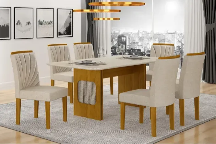 Mesa de Jantar 1,20 c/ 6 cadeiras MDF Lara